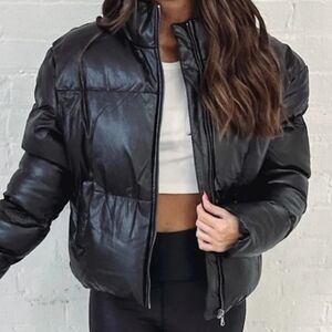 Urban Womans Plus Size Short Puffer Distressed Washed Water Resistant Jacket